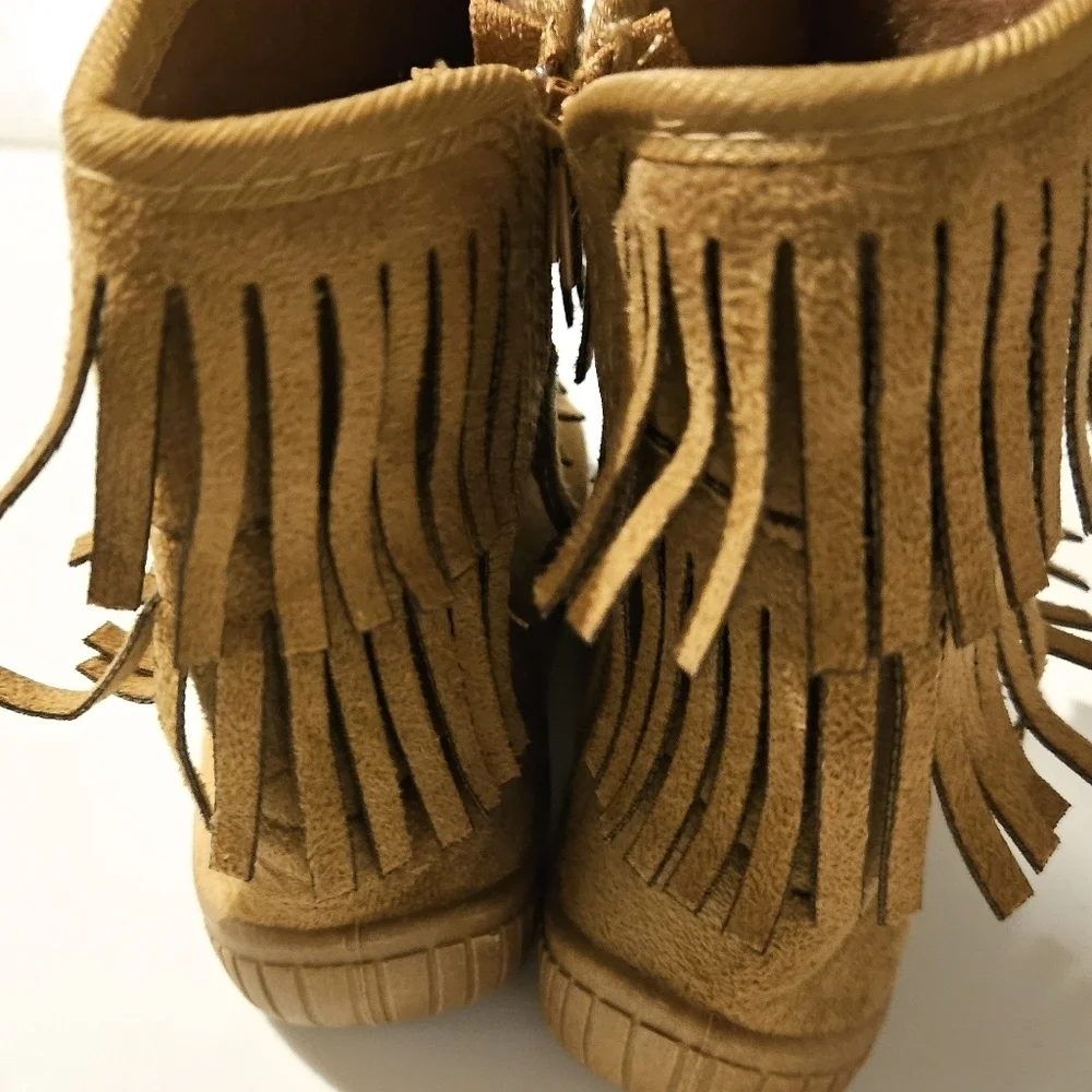 TIERED FRINGE Vegan Leather Suede Booties Little Girls 5.